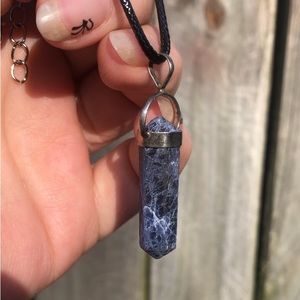 New Sodalite Pendant set 925 Sterling Silver W/Black Cord Chain (Unisex)